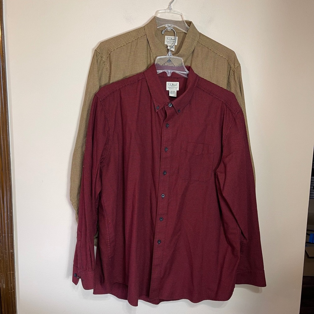 LL Bean Mens XXL Traditional Fit Houndstooth Button Down Shirts (Lot of 2)